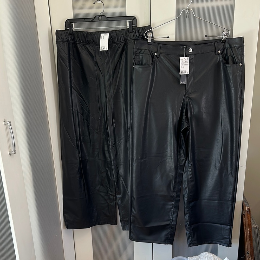 2 H&M Sleek Black Faux Leather Trousers Pants